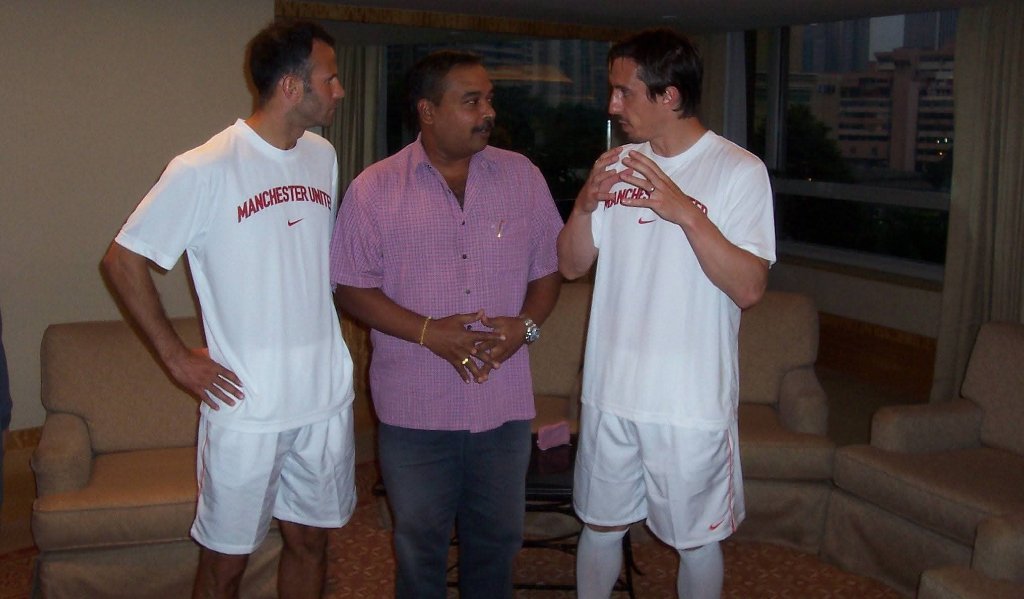 With Ryan Giggs and Gary Neville